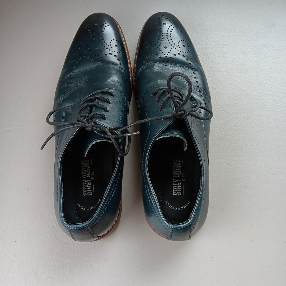 Stacy Adams Mens Blue Leather Dress Shoes 9 M Brogue Lace up Alaire Corporate - Picture 7 of 12
